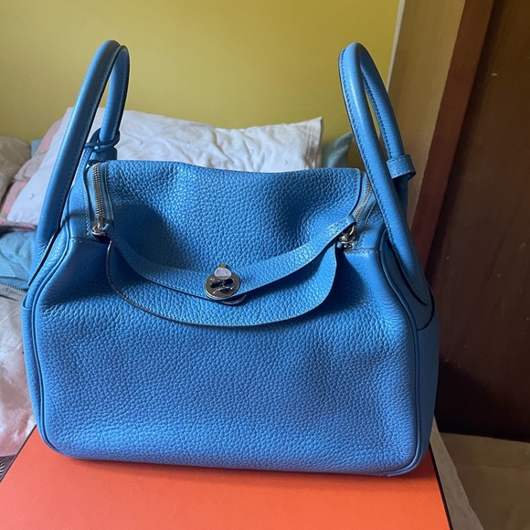 Hermes Handbags - Hermes Lindy 30 Blue P3 Tote